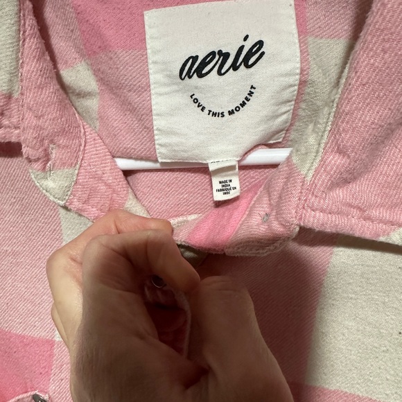 Aerie Pink and Cream Checkered flannel Shirt - Picture 4 of 7